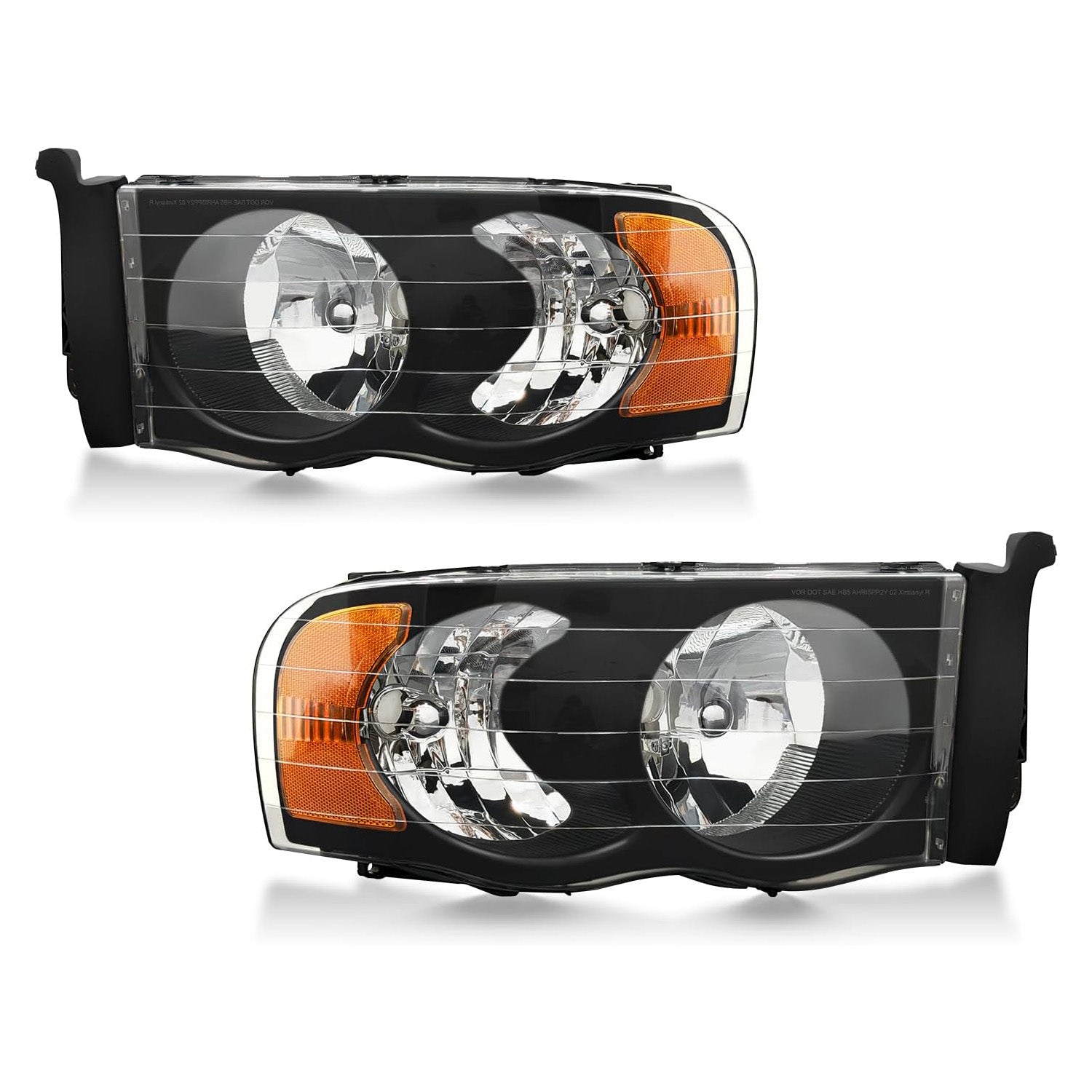 2002-2005 Dodge Ram 1500/2500/3500 OEM Style Replacement Headlights Assembly – Black Trim