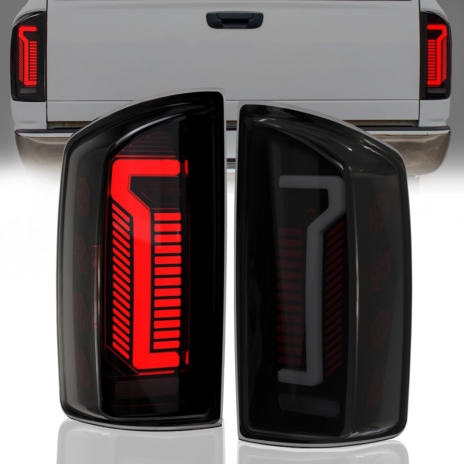 2007–2008 Dodge Ram 1500 / 2007–2009 Ram 2500 3500 LED Tail Lights | Sequential | Start-Up Animation | Smoked Lens