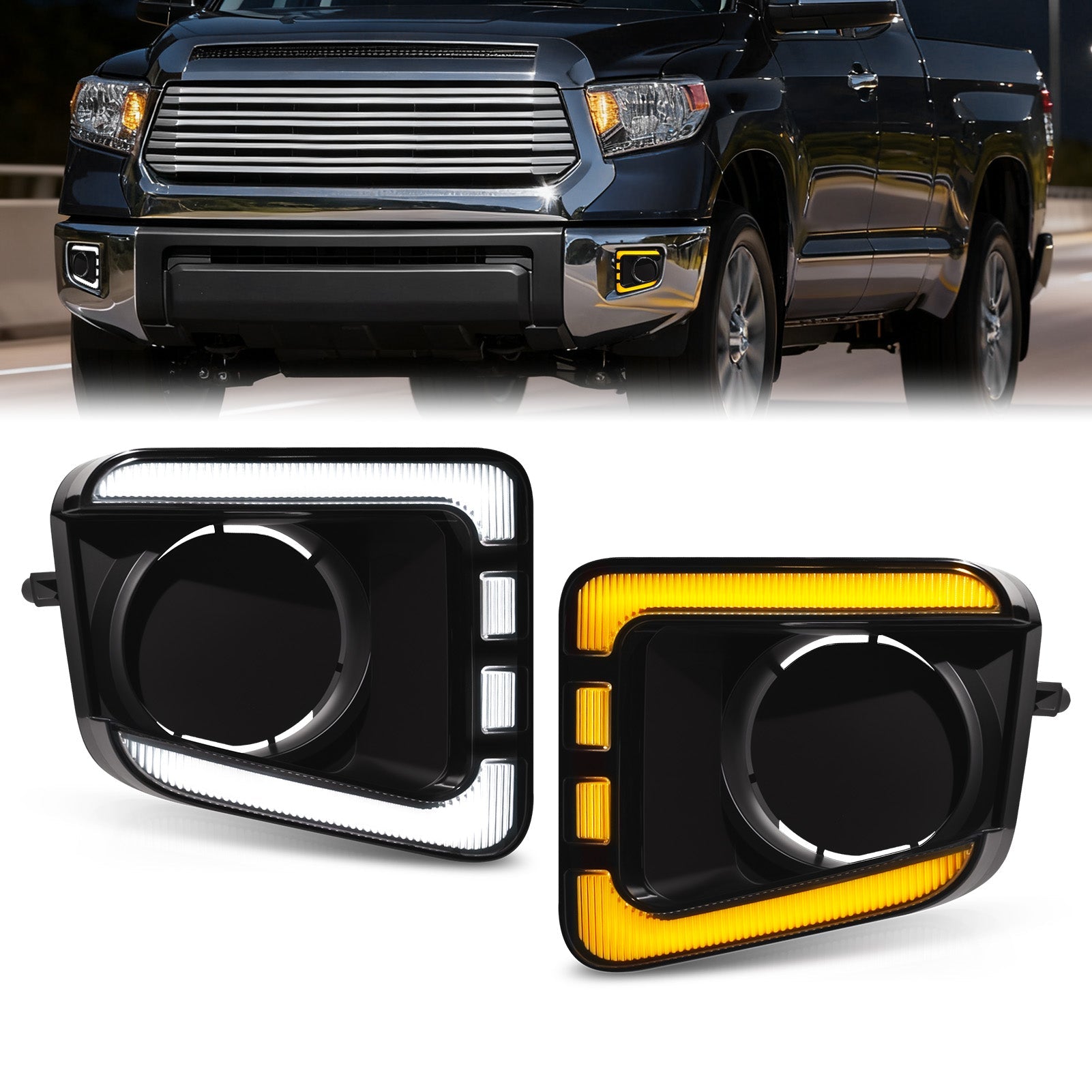 2014–2021 Toyota Tundra LED Fog Light DRL Bumper Trim | Sequential Turn Signal | with Wiring Harness