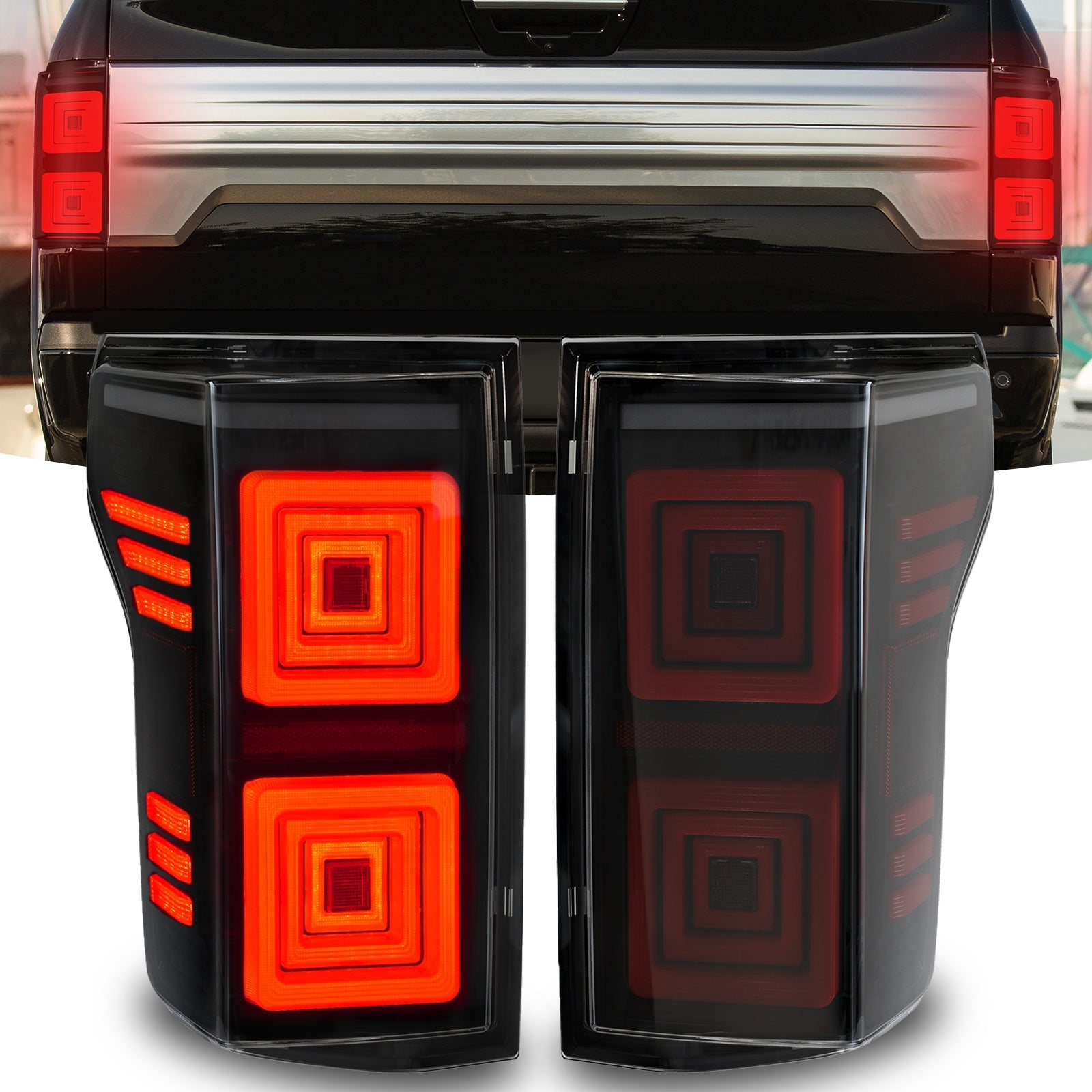 2015–2020 Ford F-150 Tail Lights (Without BSM) | Tunnel Style | Dynamic Turn Signal | Smoked Lens
