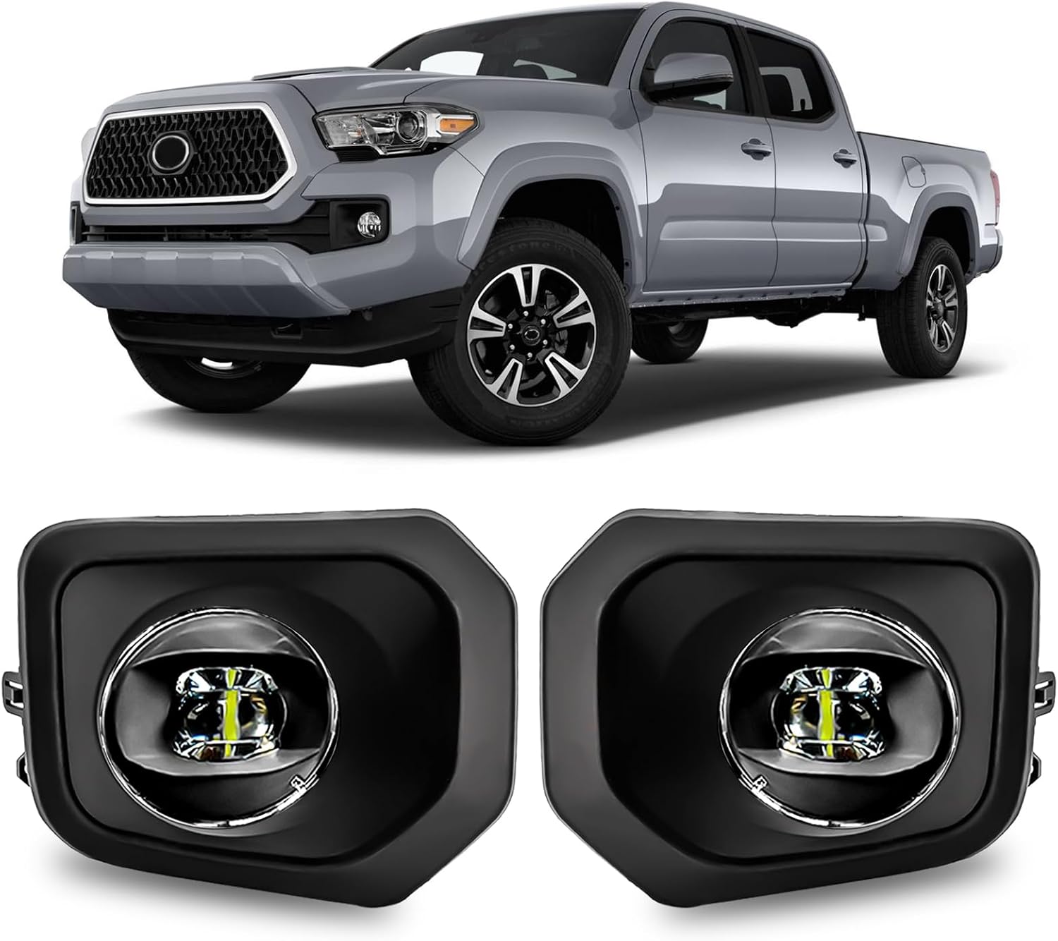 2016–2023 Toyota Tacoma SR/SR5 LED Fog Lights Replacement | Black Bezels | Plug & Play | With Wiring Harness | 1 Pair