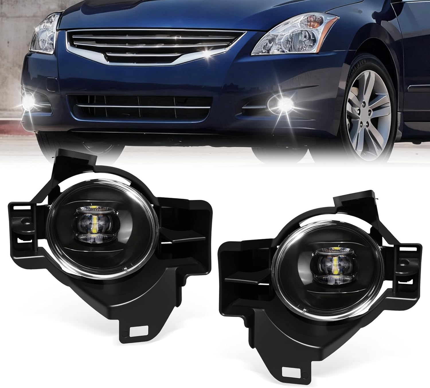 2010 2011 2012 Nissan Altima Sedan LED Fog Lights Front Bumper Driving Lamp Kit with Wiring Harness Switch Plug and Play