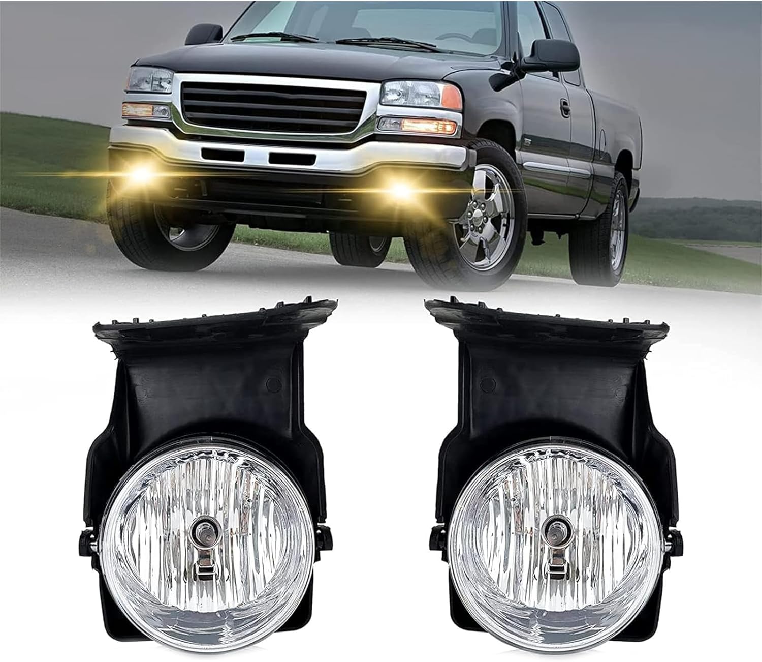 2003–2007 GMC Sierra 1500 / 1500HD / 2500 / 2500HD / 3500 / 3500HD Fog Lights | Clear Lens | Plug & Play | 1 Pair