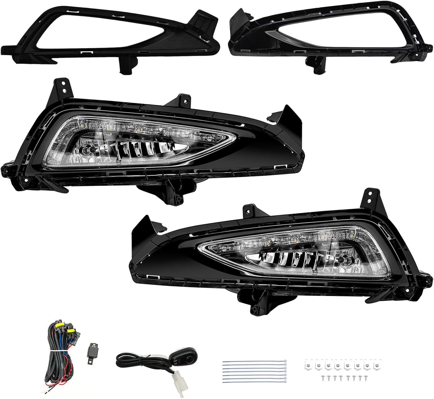 2016–2018 Hyundai Tucson LED Fog Lights with DRL | Clear Lens | Plug & Play | With DRL Wiring Harness | 1 Pair