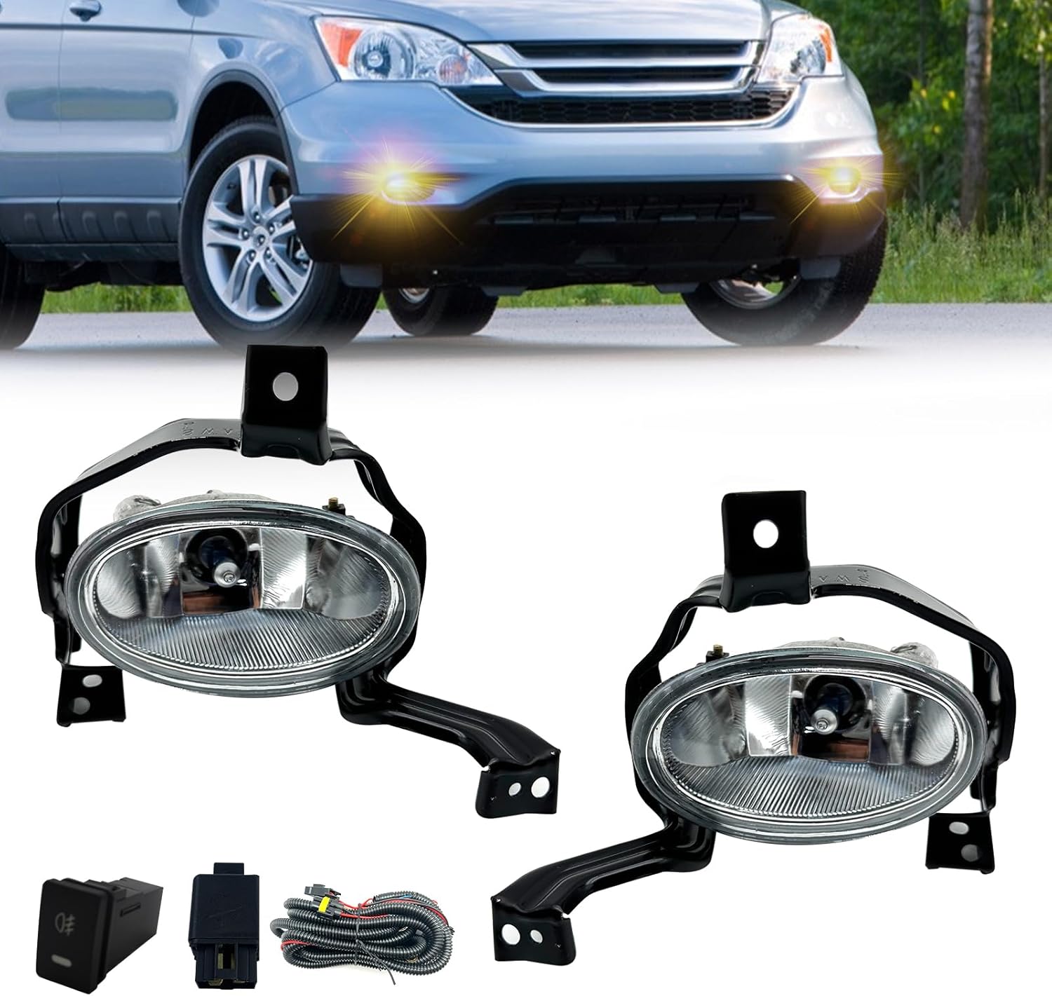 2010–2011 Honda CR-V Halogen Fog Lights | Clear Lens | H11 12V 55W | With Wiring Harness & Switch | Plug & Play | 1 Pair