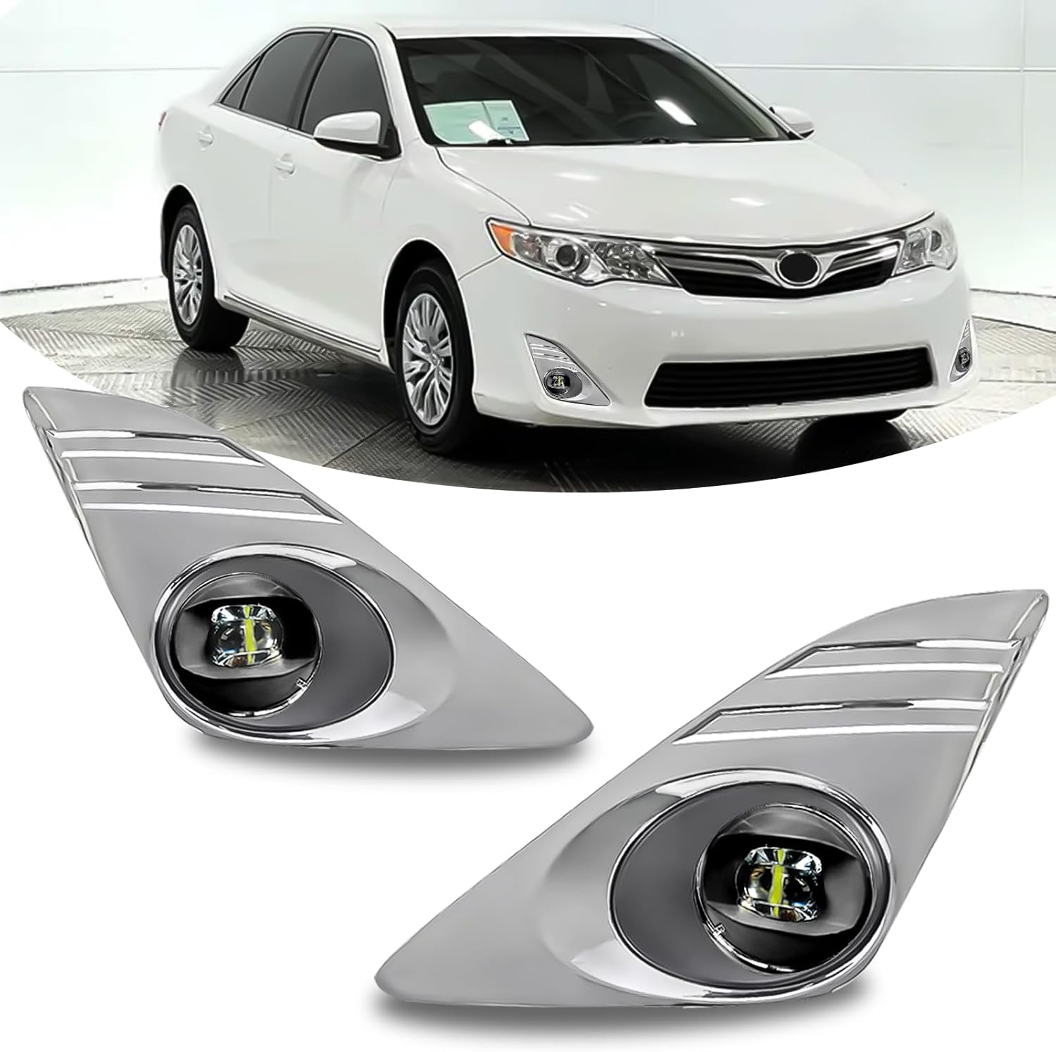 2012–2014 Toyota Camry LED Fog Lights Replacement | Chrome Bezels | Plug & Play | With Switch & Wiring Harness | 1 Pair