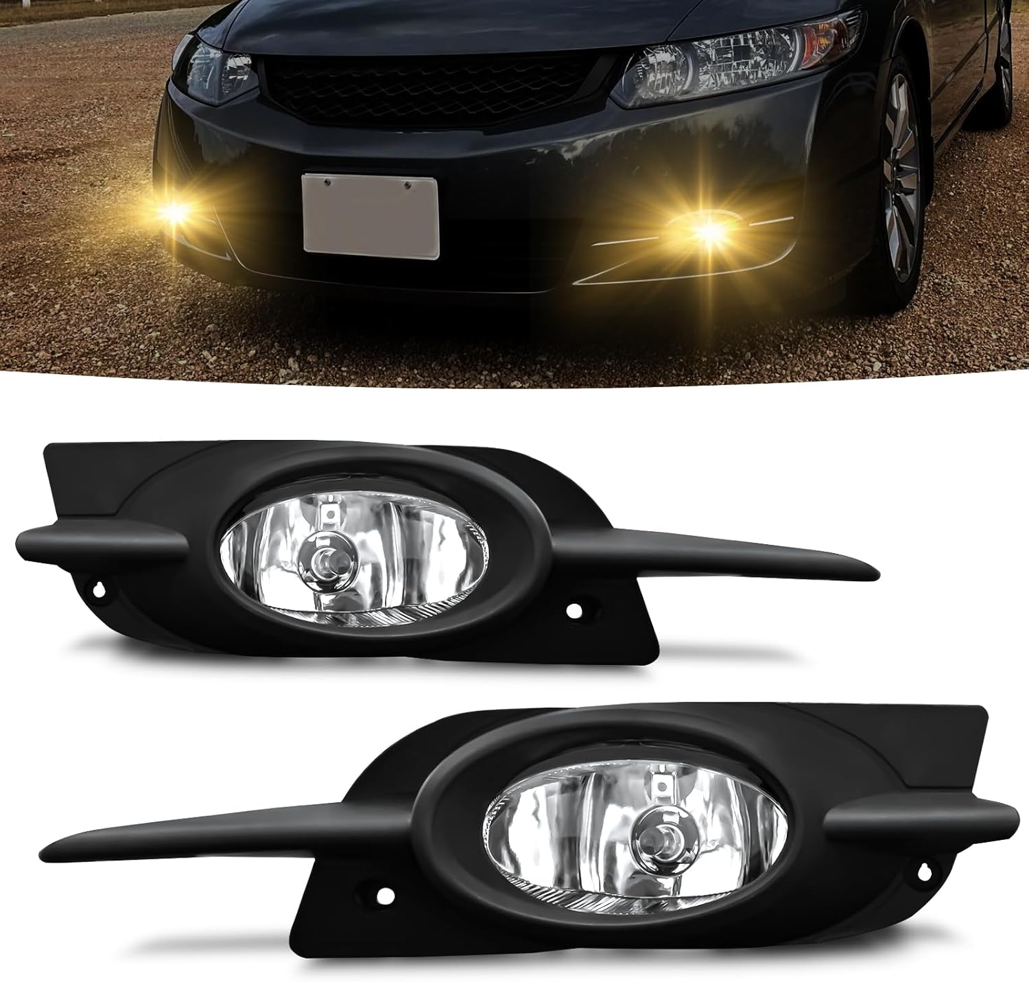 2009–2011 Honda Civic Coupe Halogen Fog Lights Replacement | Plug & Play | With Switch & Wiring Harness | 1 Pair