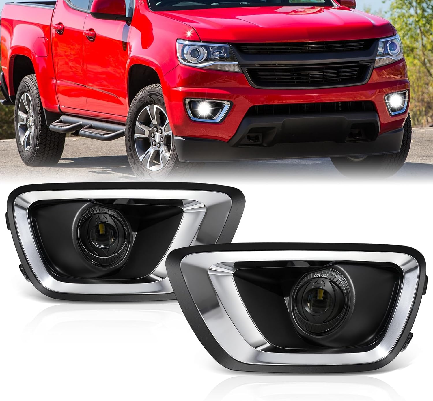 2015–2019 Chevy Colorado LED Fog Lights Replacement | Clear Lens | DOT & SAE Approved | With Wiring Harness | 1 Pair