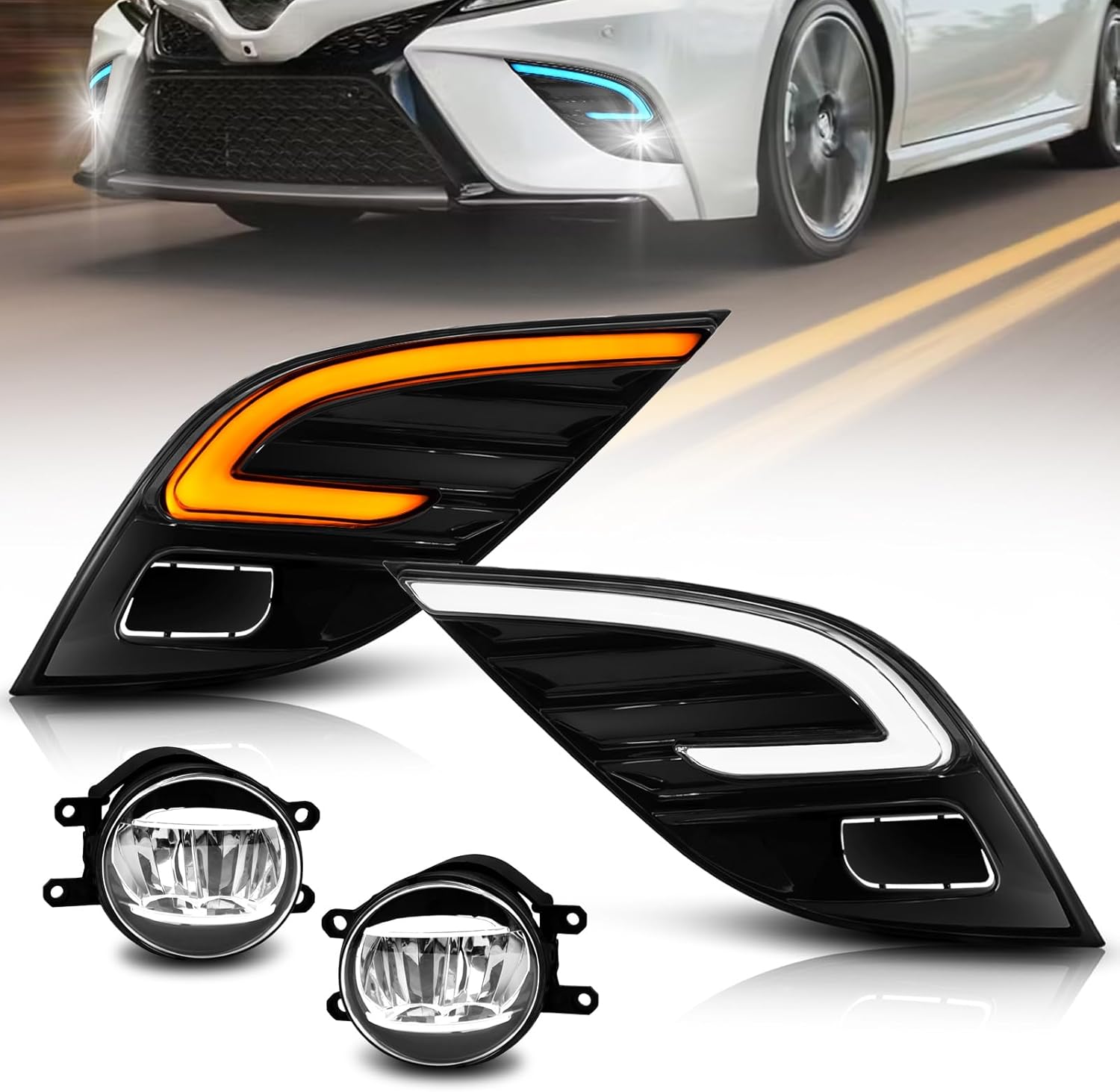 2018–2021 Toyota Camry SE/XSE/TRD LED Fog Lights | 3-Color DRL | Amber Turn Signal | Plug & Play | 1 Pair
