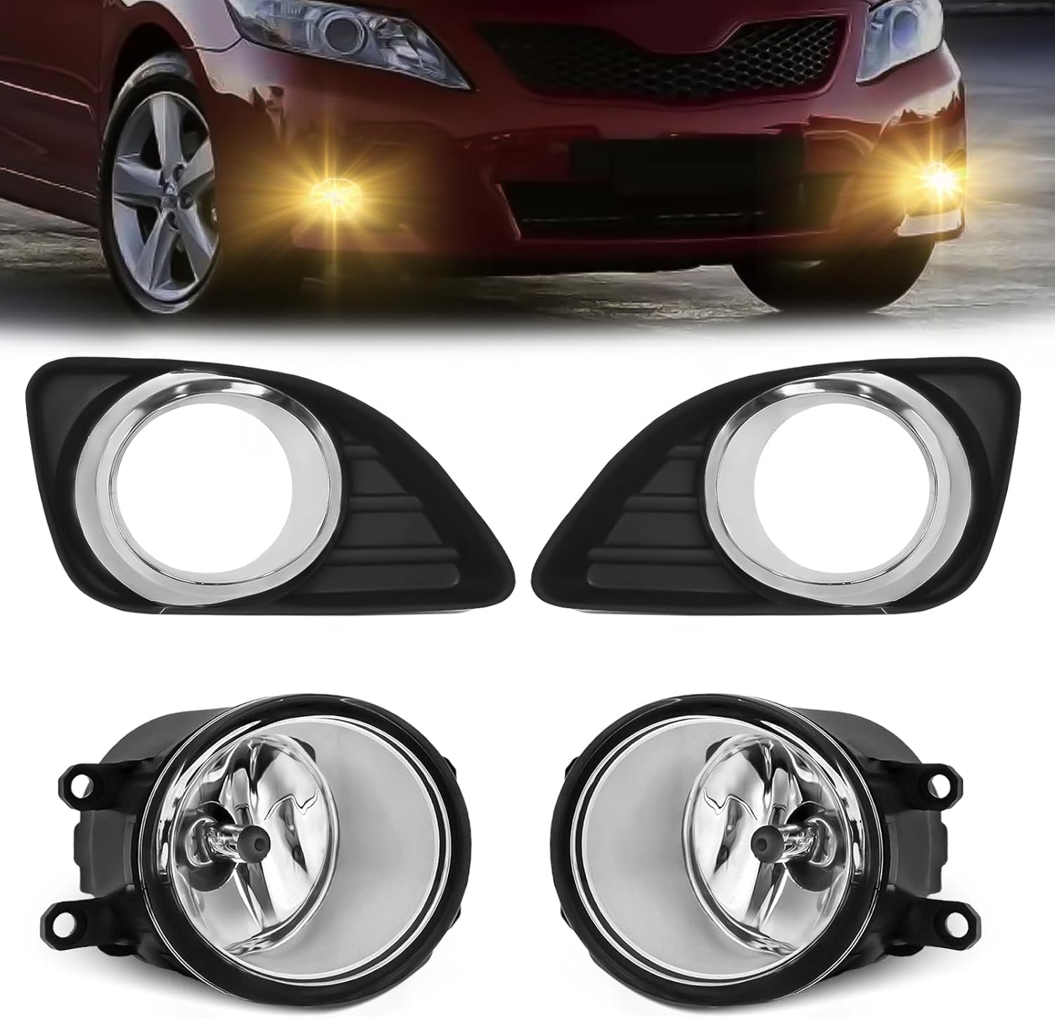 2010–2011 Toyota Camry Halogen Fog Lights Assembly Replacement | With Switch & Wiring Harness | Plug & Play | 1 Pair
