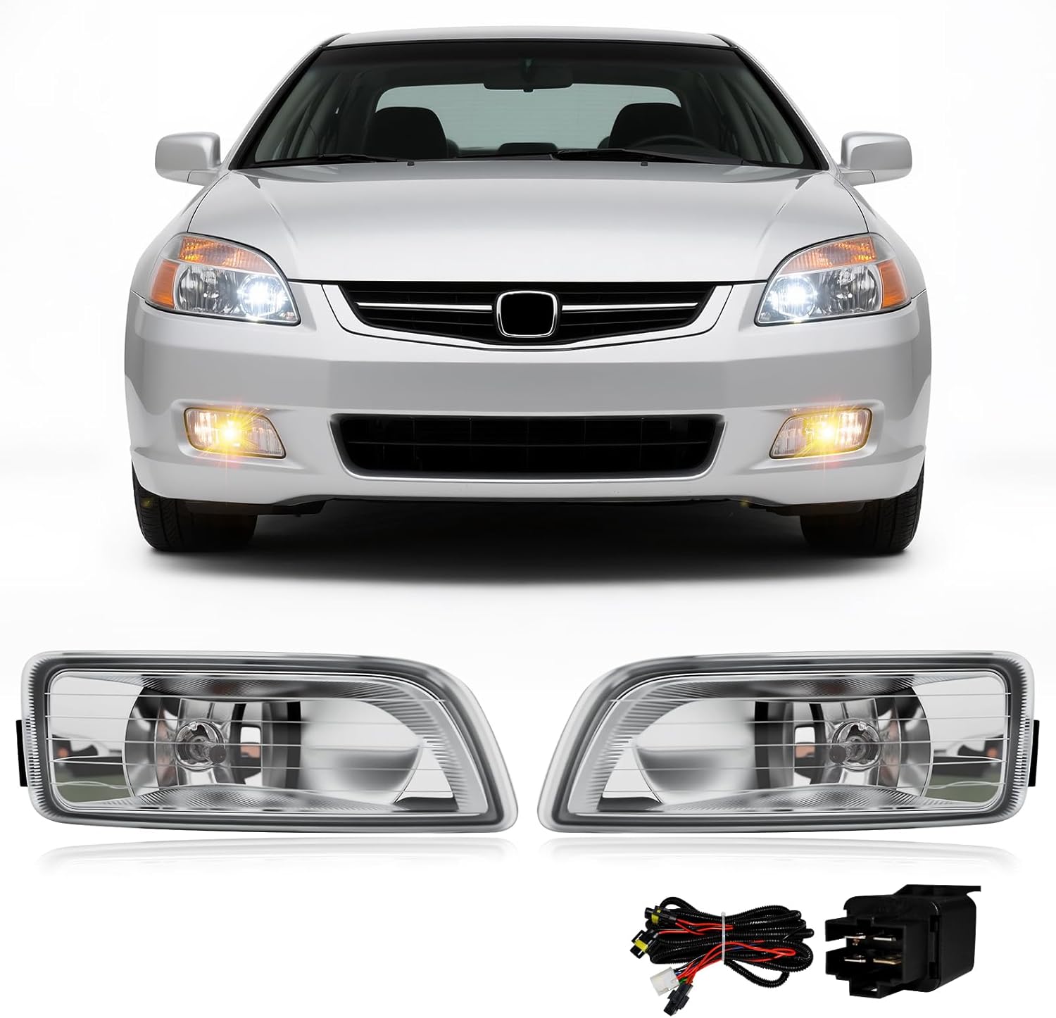 2003–2007 Honda Accord Sedan & 2004–2008 Acura TL Halogen Fog Lights | Clear Lens | With Wiring Harness & Switch | 1 Pair
