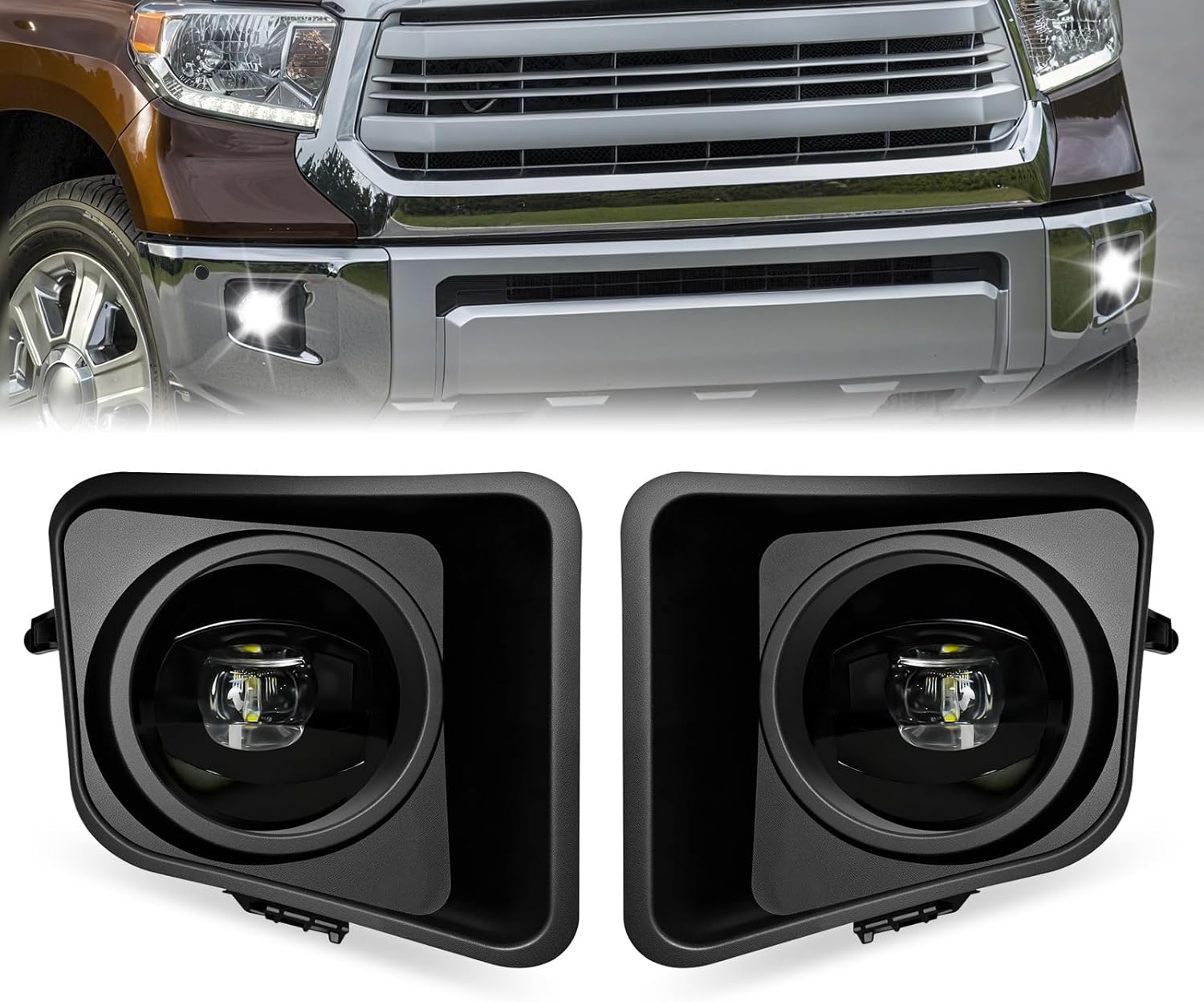 2014–2021 Toyota Tundra LED Fog Lights | Clear Lens | With Wiring Harness & Switch