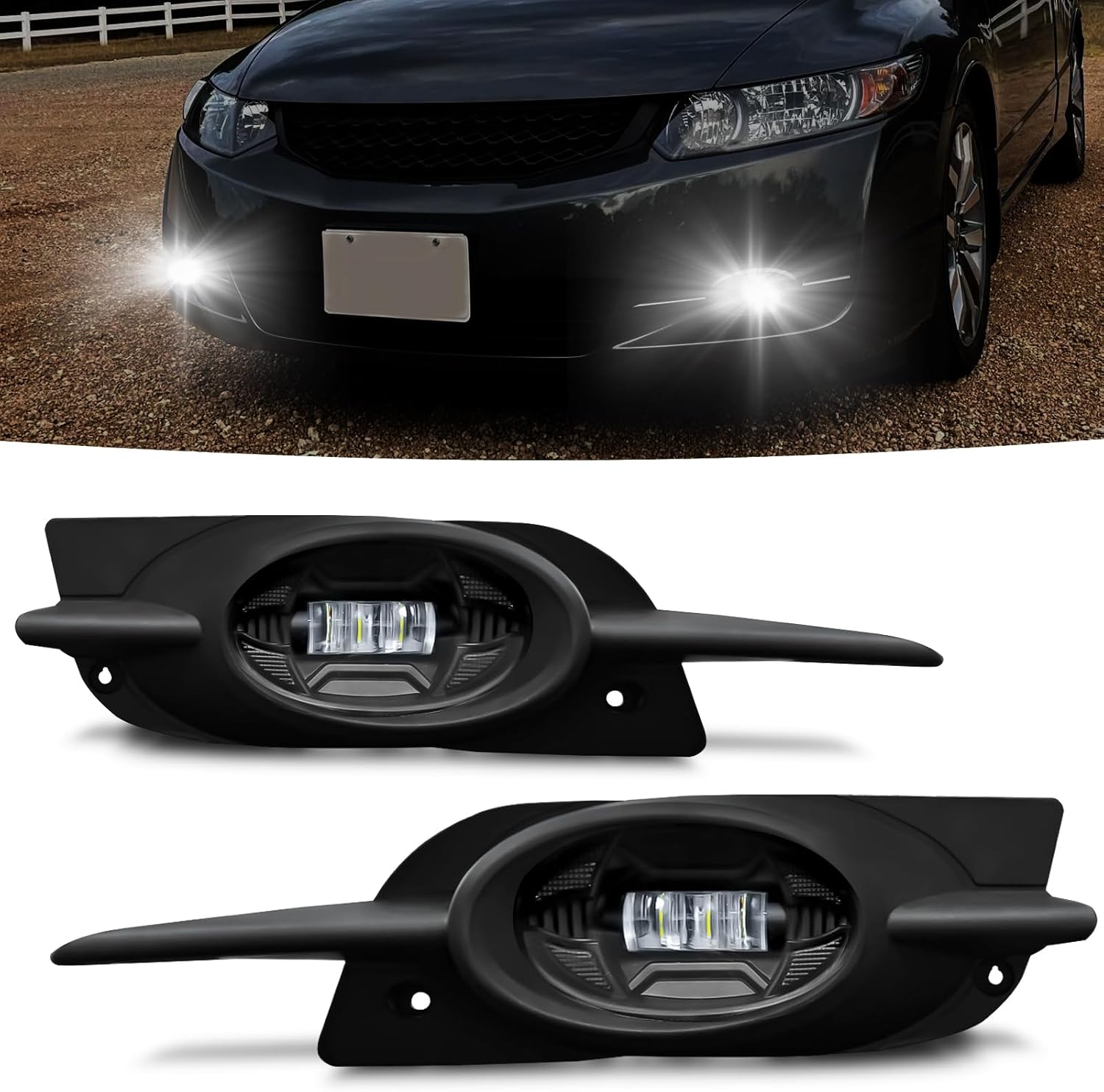 2009-2011 Honda Civic Coupe 2-Door LED Fog Lights | Front Bumper | with Switch & Wiring Harness