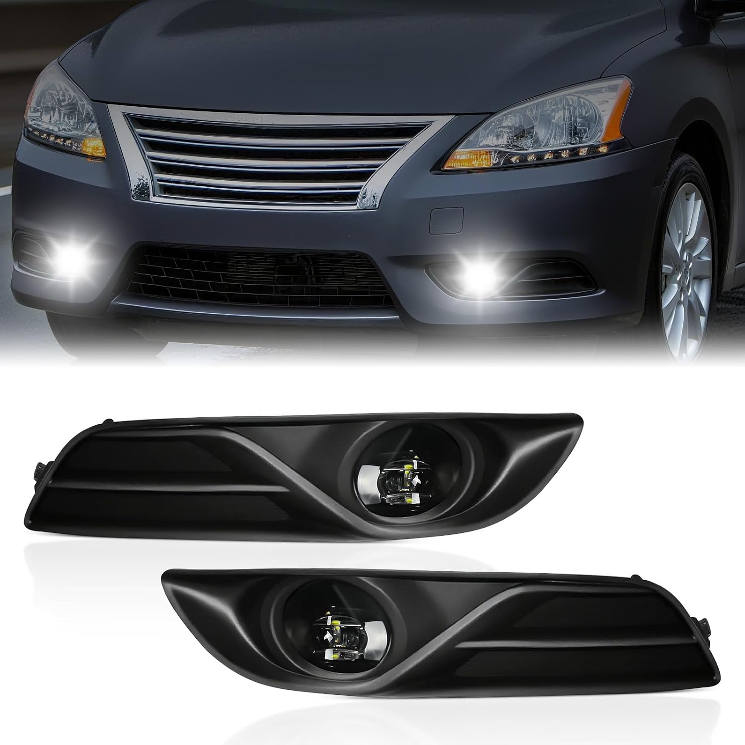 2013-2015 Nissan Sentra LED Fog Lights | Front Bumper | with Switch & Wiring Harness