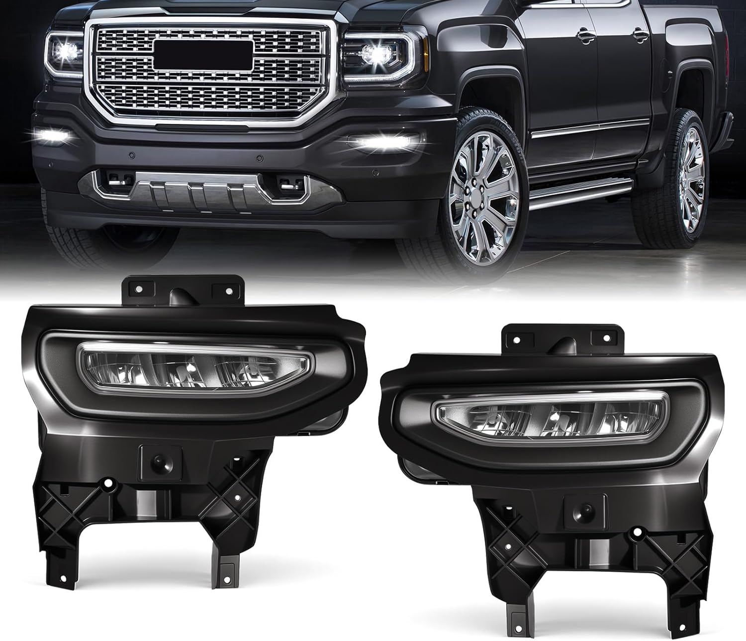 2016–2018 GMC Sierra 1500 LED Fog Lights Replacement | Clear Lens | IP67 Waterproof | No Wiring Harness | 1 Pair