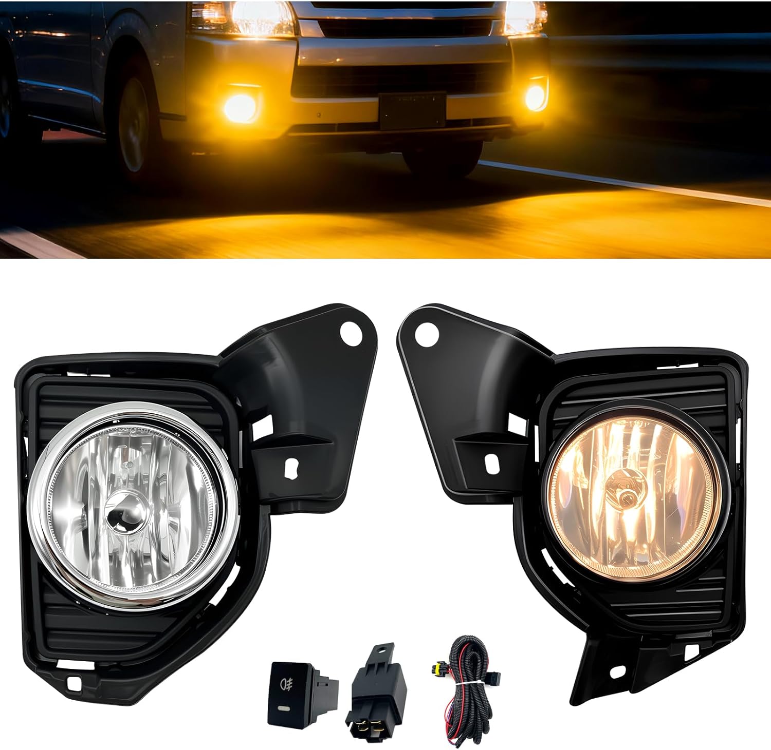 2014–2018 Toyota Hiace Fog Lights | DOT & SAE Approved | With Wiring Harness & Switch | Plug & Play | 1 Pair