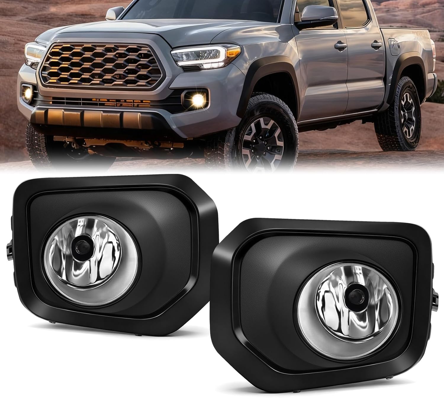 2016-2023 Toyota Tacoma Halogen Fog Lights Front Bumper Driving Lamp Kit 1 Pair Black Bezel