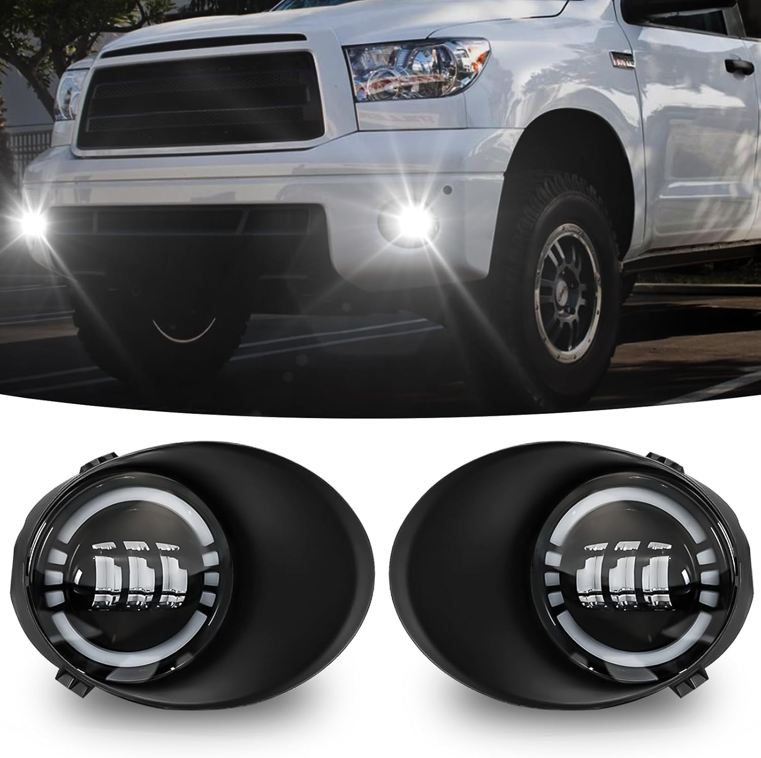 2007–2013 Toyota Tundra LED Fog Lights Assembly Replacement | Clear Lens | 2500LM | 6500K | Plug & Play | 1 Pair