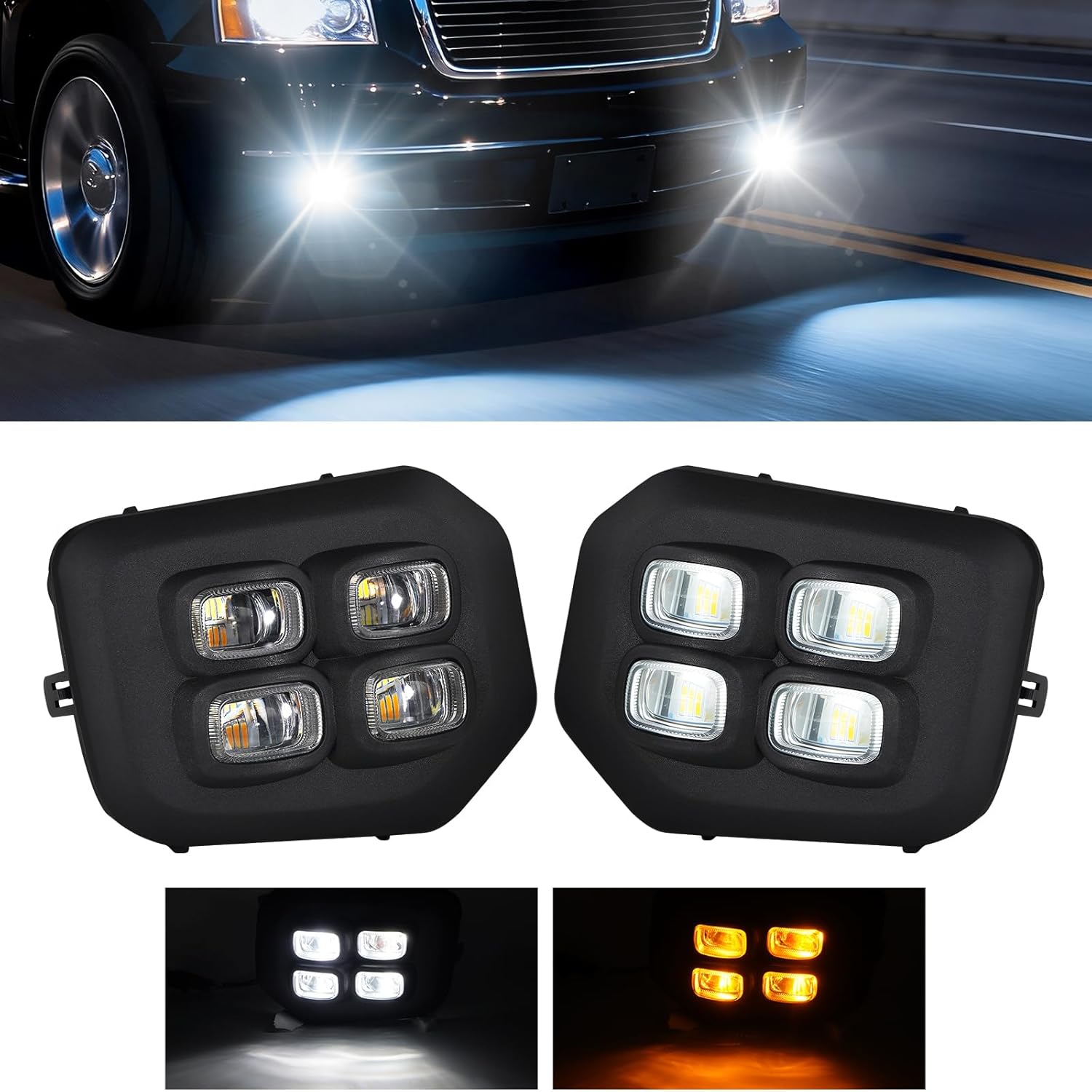2016–2023 Toyota Tacoma SR/SR5 LED Fog Lights | 4-Eyes Design | White DRL & Amber Turn Signal | DOT & SAE Approved | 1 Pair