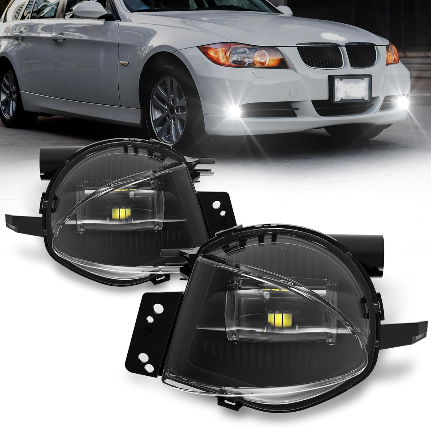 BMW 3 Series E90/E91 2006–2008 LED Fog Lights Assembly Replacement | 2500LM | 6500K | Clear Lens | 1 Pair
