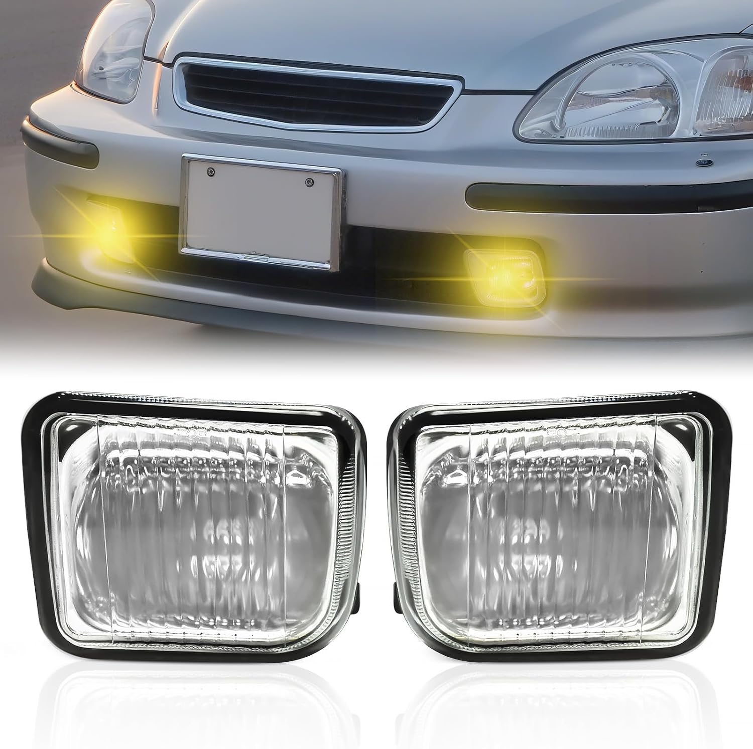 1996–1998 Honda Civic 4-Door Sedan Fog Lights | Amber Lens | IP67 Waterproof | DOT & SAE Approved | With Wiring Harness & Switch | 1 Pair