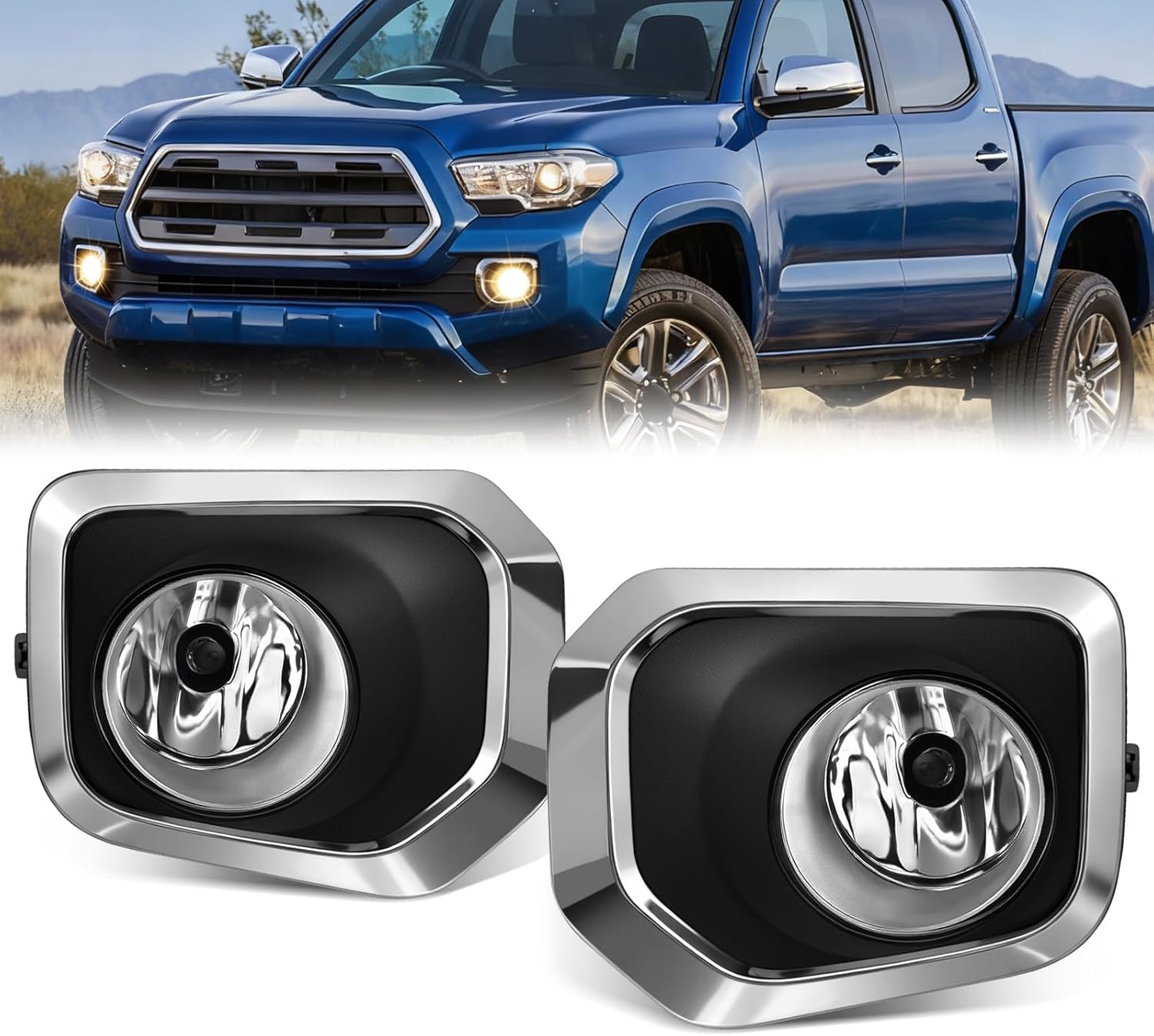 2016-2023 Toyota Tacoma Halogen Fog Lights Front Bumper Driving Lamp Kit 1 Pair Chrome Bezel