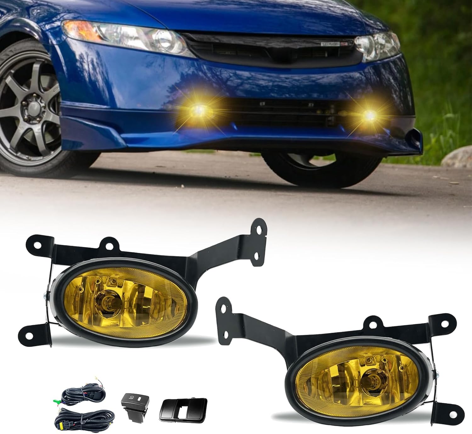 2006–2008 Honda Civic 2-Door Coupe Halogen Fog Lights | Amber Lens | H11 12V 55W | Plug & Play | 1 Pair
