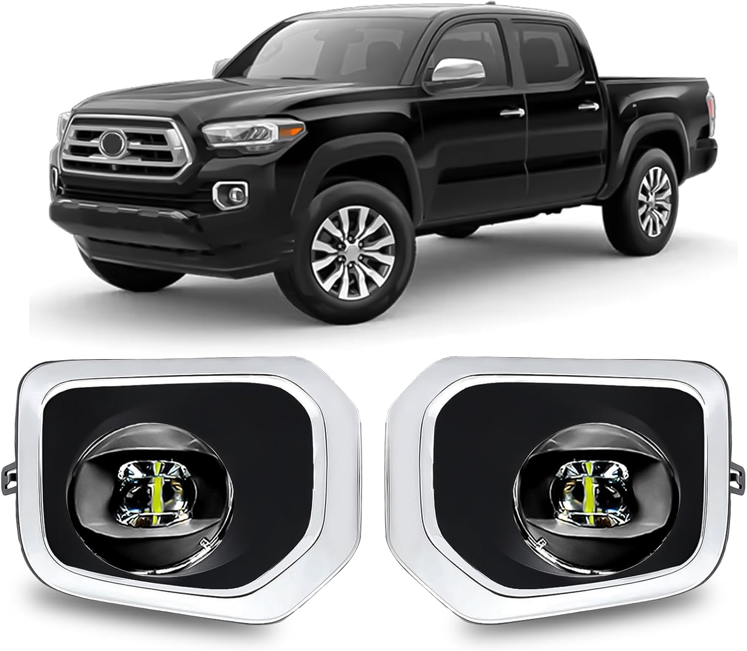 2016–2023 Toyota Tacoma SR/SR5 LED Fog Lights Replacement | Chrome Bezels | Plug & Play | With Wiring Harness | 1 Pair