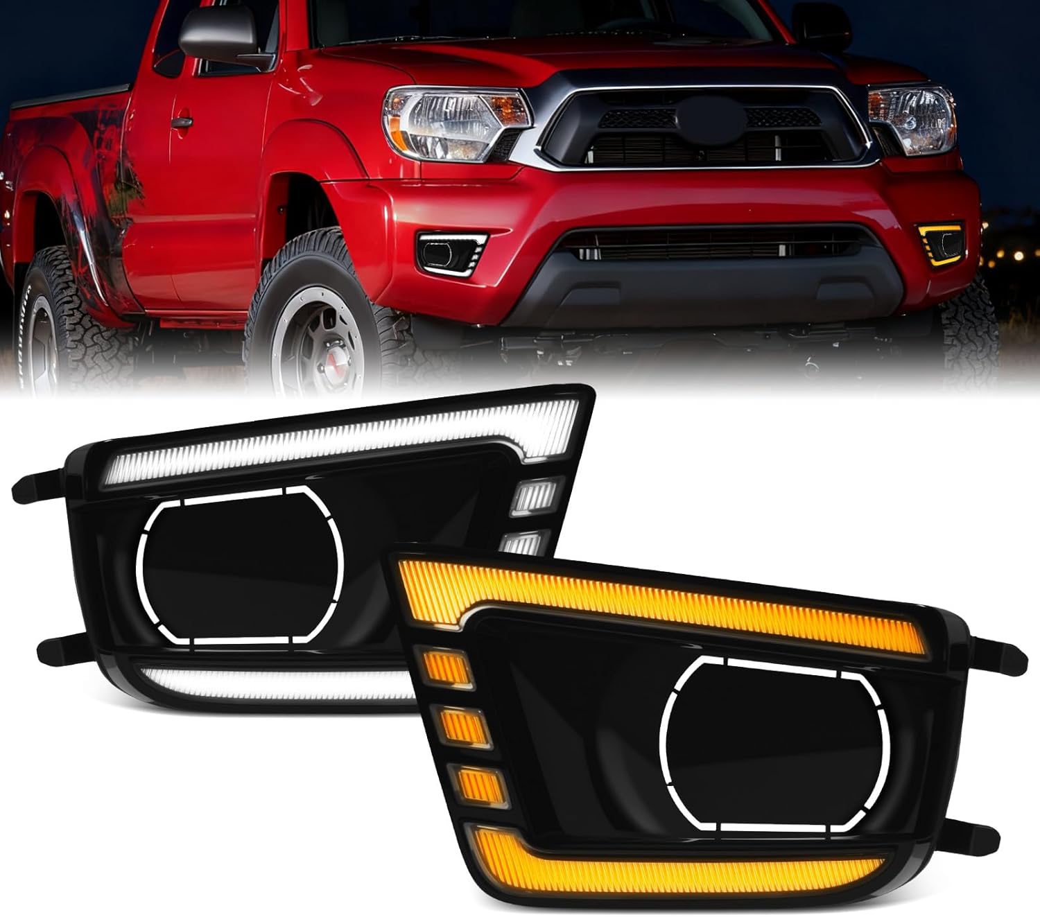 2012–2015 Toyota Tacoma LED DRL Daytime Running Lights with Amber Turn Signal | Plug & Play | 1 Pair
