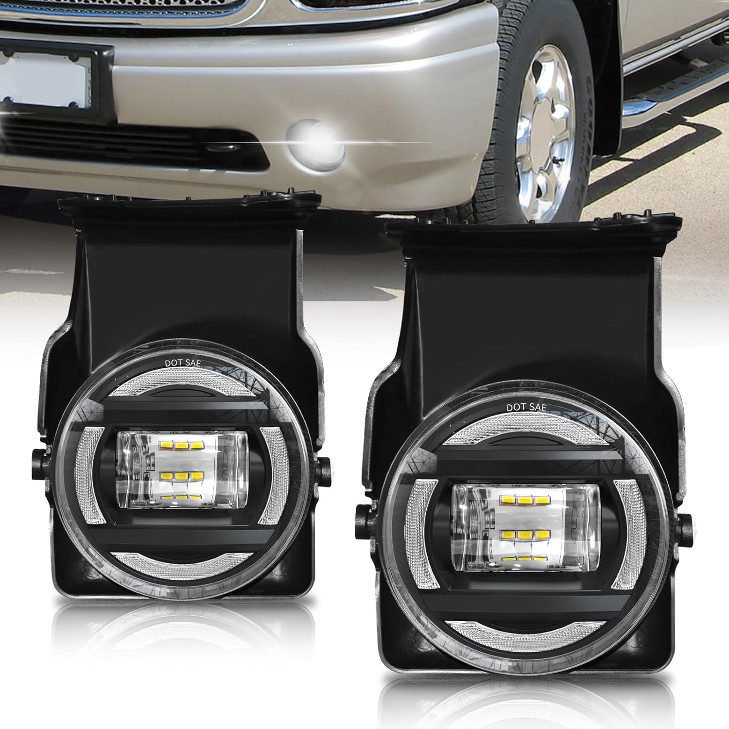 2003–2006 GMC Sierra 1500 / 2500 / 3500 LED Fog Lights | DRL + Turn Signal | 6500K | 2500LM | DOT SAE | 1 Pair