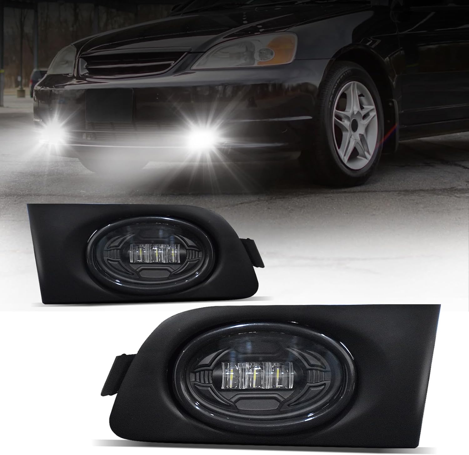 2001–2003 Honda Civic Coupe 2DR LED Fog Lights Front Bumper Lamp Kit Switch Harness