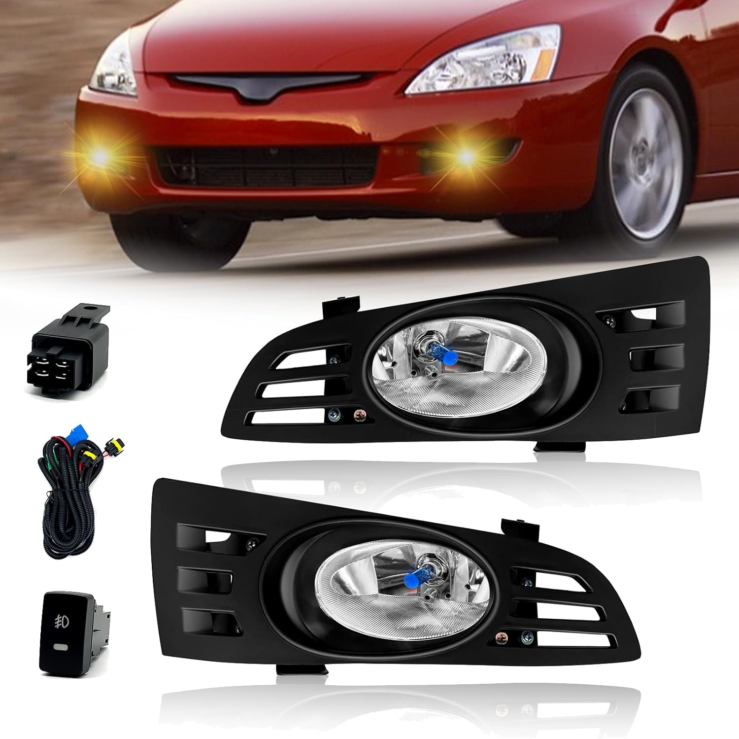 2003–2005 Honda Accord 2-Door Coupe Halogen Fog Lights | Clear Lens | With Wiring Harness | 1 Pair