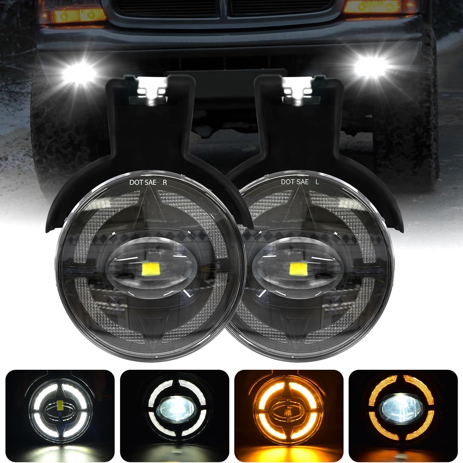 1997–2000 Dodge Dakota & 1998–2000 Durango LED Fog Lights | DRL & Amber Turn Signal | 3-in-1 | DOT & SAE Approved | 1 Pair