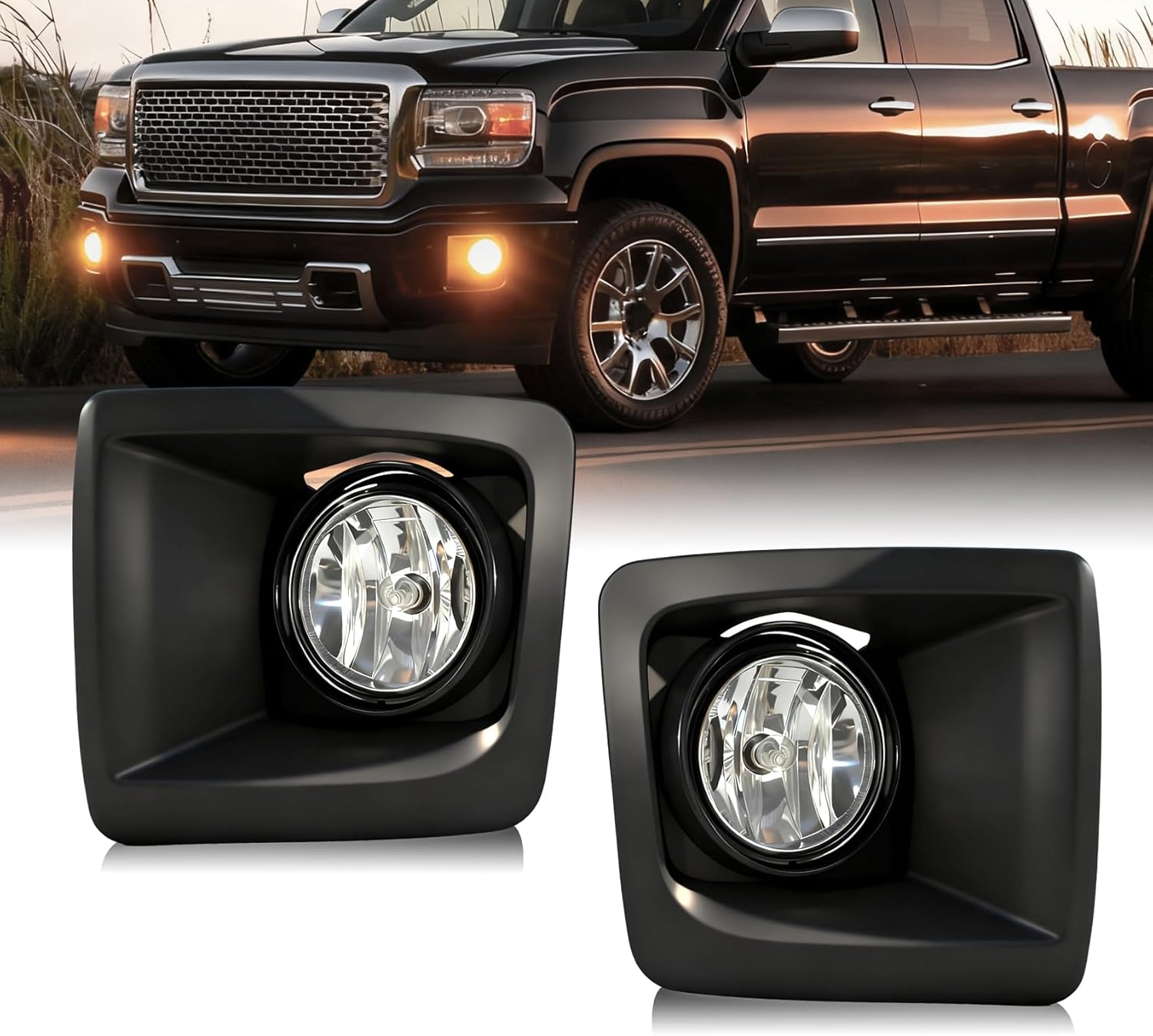 2014–2015 GMC Sierra 1500 Halogen Fog Lights Replacement | With Bezels | Waterproof | No Wiring Harness | 1 Pair