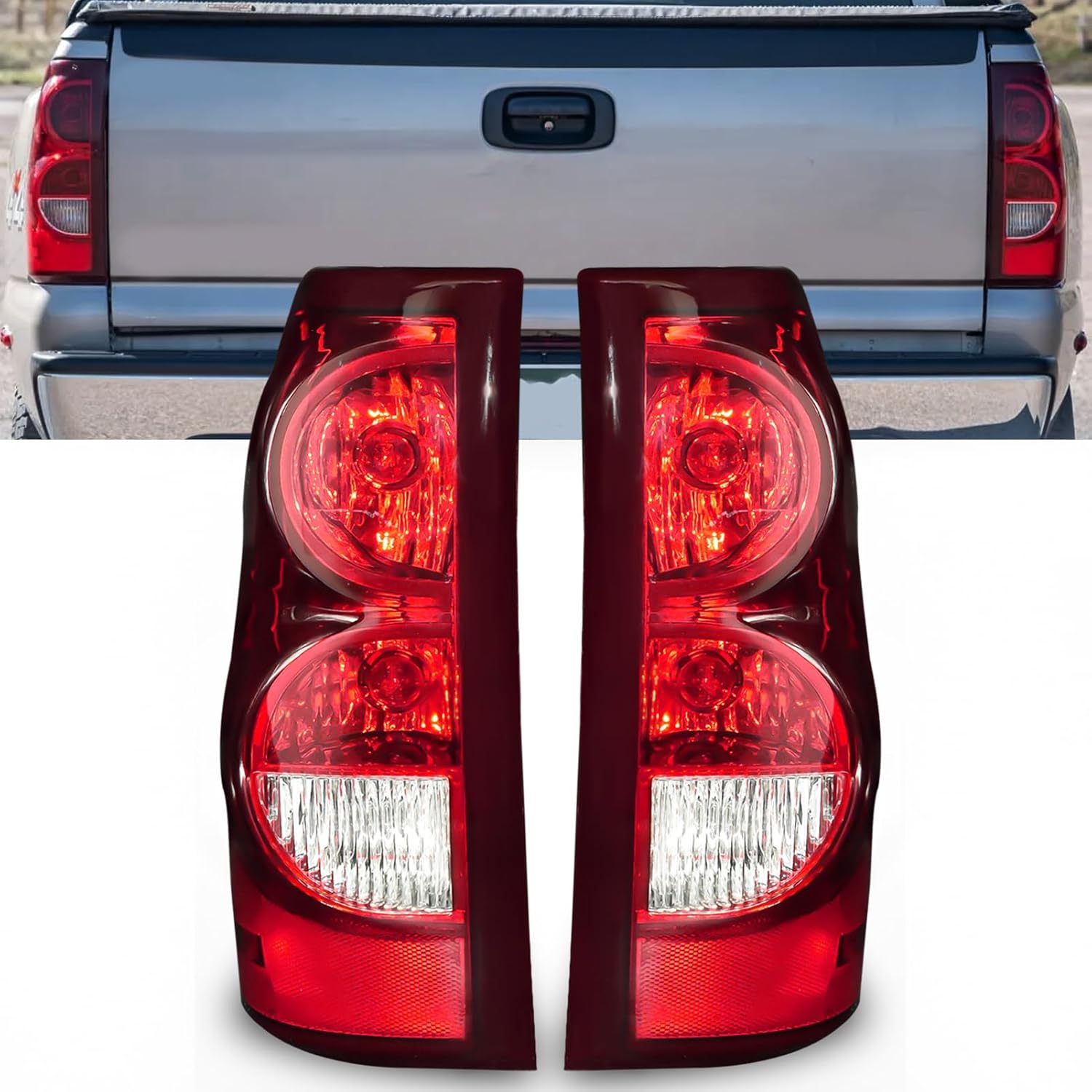 2003–2006 Chevy Silverado Tail Lights with Bulbs | Rear Taillight Assembly | Black Trim