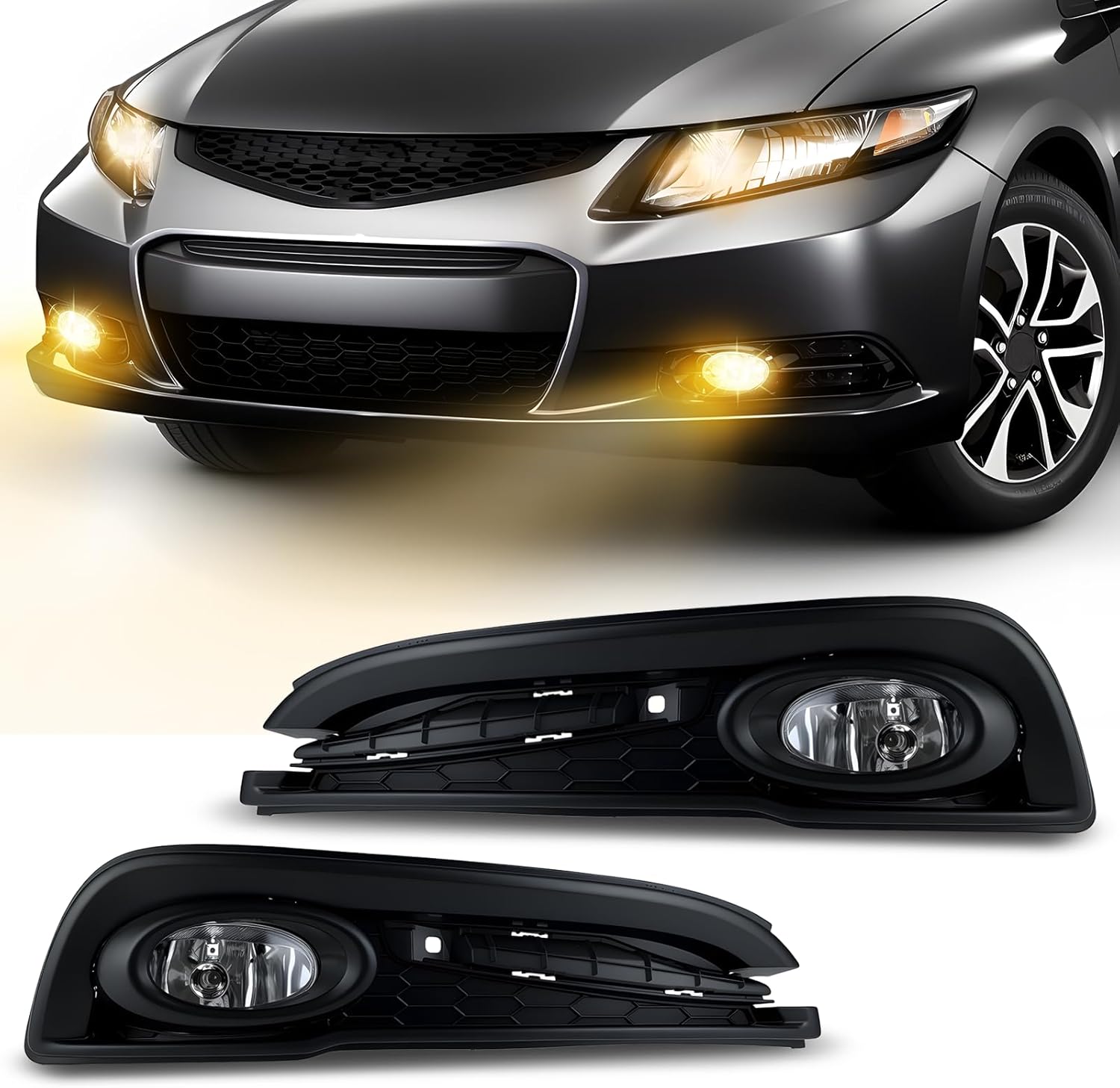 2013–2015 Honda Civic Halogen Fog Lights | H11 12V 55W | DOT & SAE Approved | With Wiring Harness & Switch | Plug & Play | 1 Pair