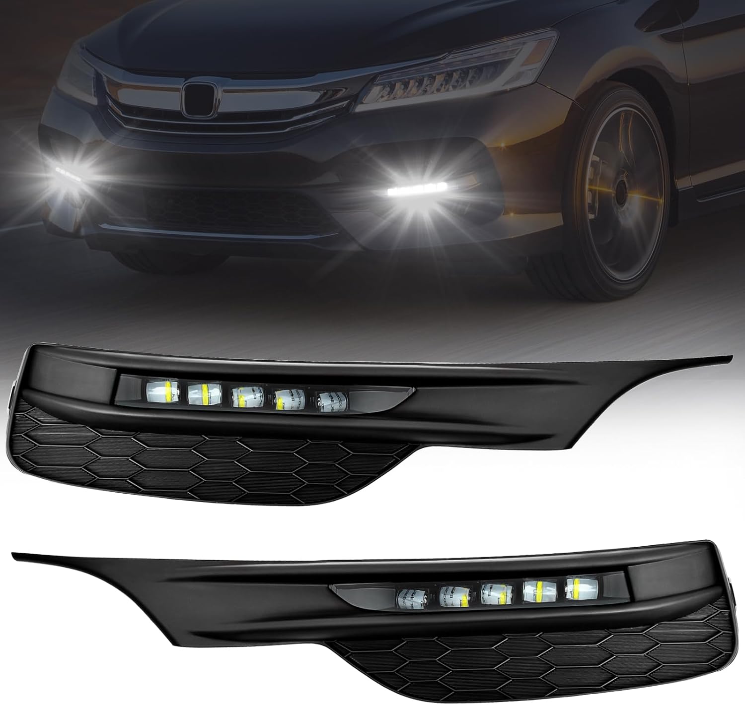 2016–2017 Honda Accord 4-Door Sedan LED Fog Lights Replacement | Plug & Play | With Switch & Wiring Harness | 1 Pair