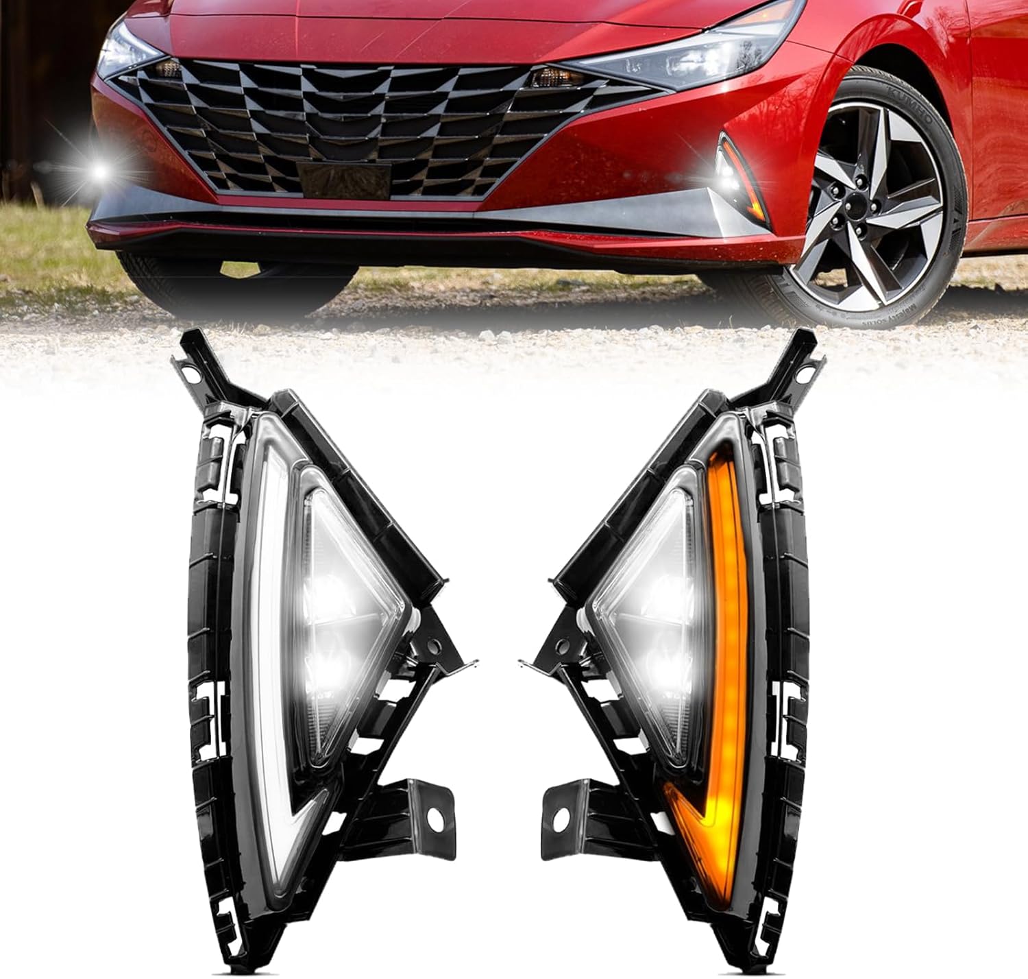 2022–2024 Hyundai Elantra LED Fog Lights with DRL & Turn Signals | Switch & Wiring Harness Included | 1 Pair
