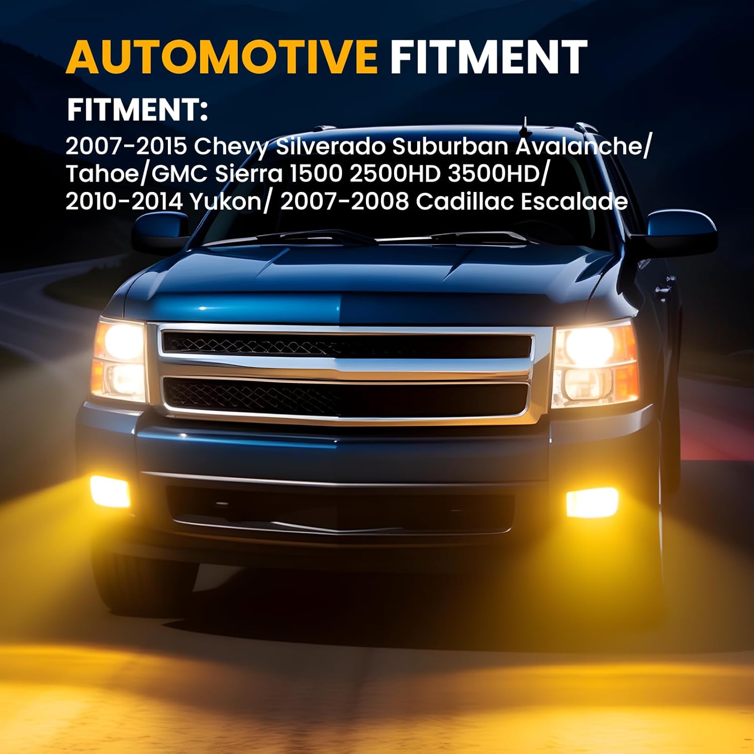 2007–2015 Chevy Silverado / Tahoe / Suburban / Avalanche & GMC Sierra / Yukon / Escalade LED Fog Lights with DRL & Turn Signal | Yellow Lens | Plug & Play | 1 Pair