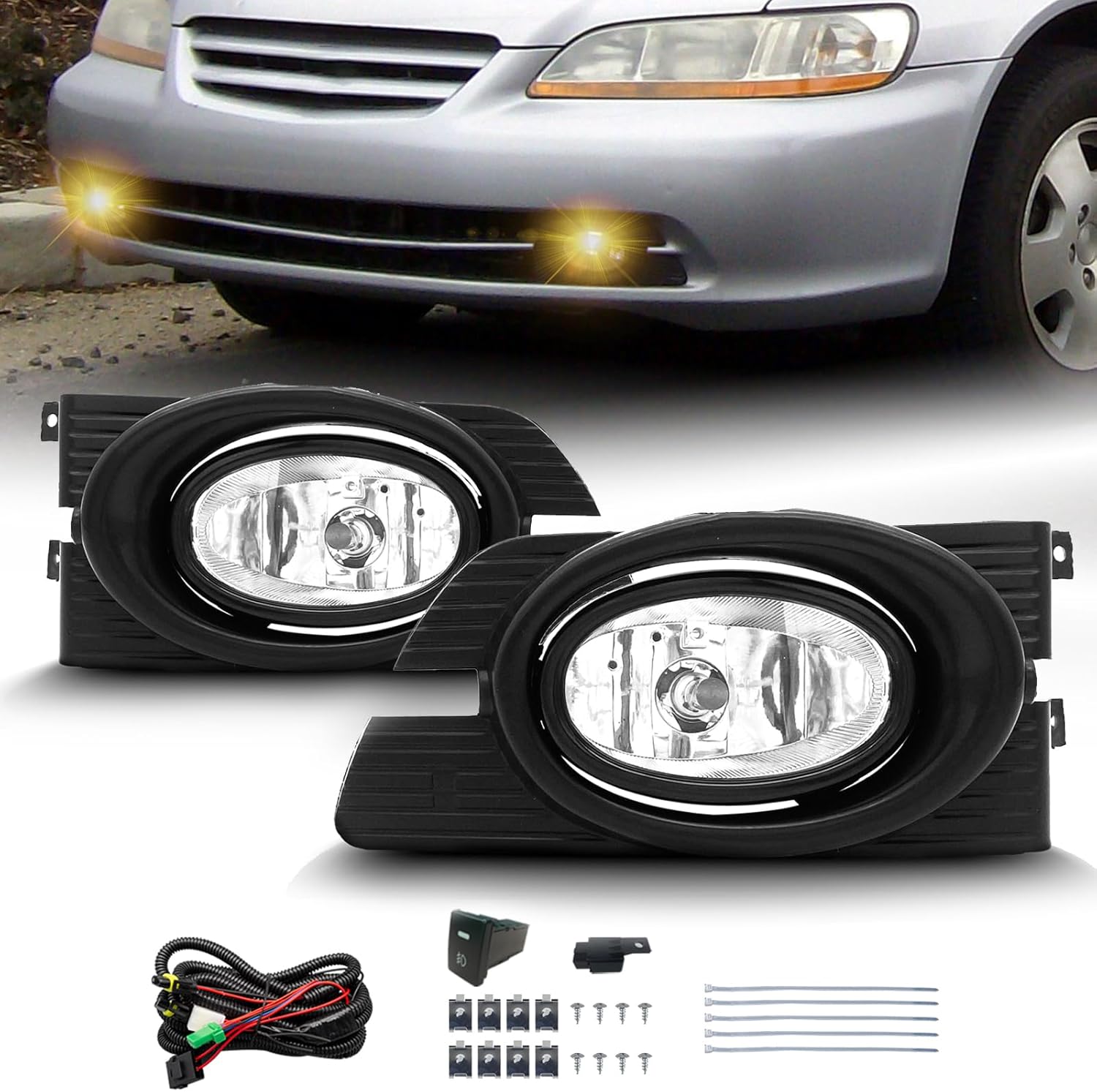 2001–2002 Honda Accord 4-Door Sedan Fog Lights | Clear Lens | Wide Illumination | Plug & Play | 1 Pair