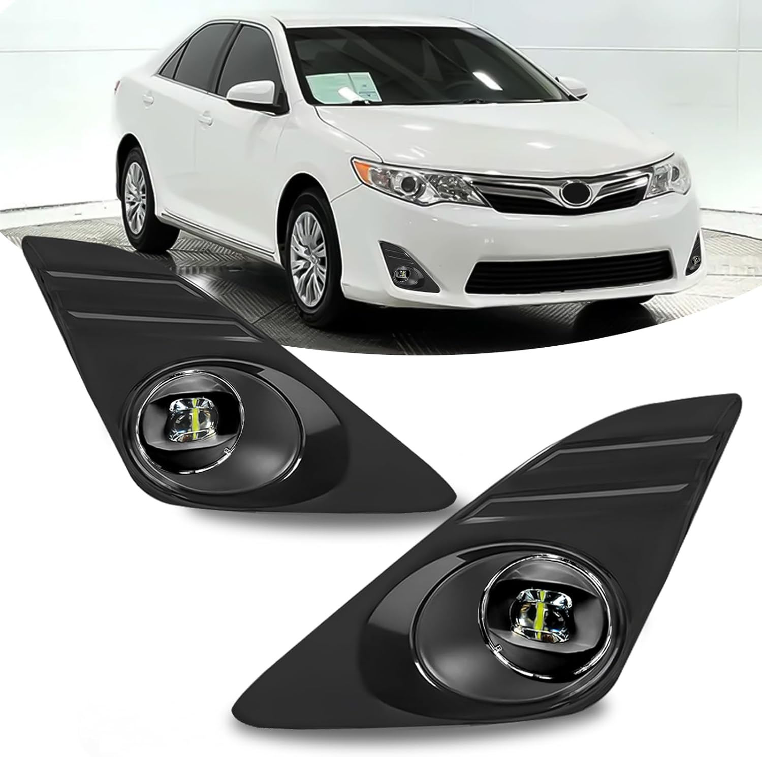 2012–2014 Toyota Camry LED Fog Lights Replacement | Black Bezels | Plug & Play | With Switch & Wiring Harness | 1 Pair