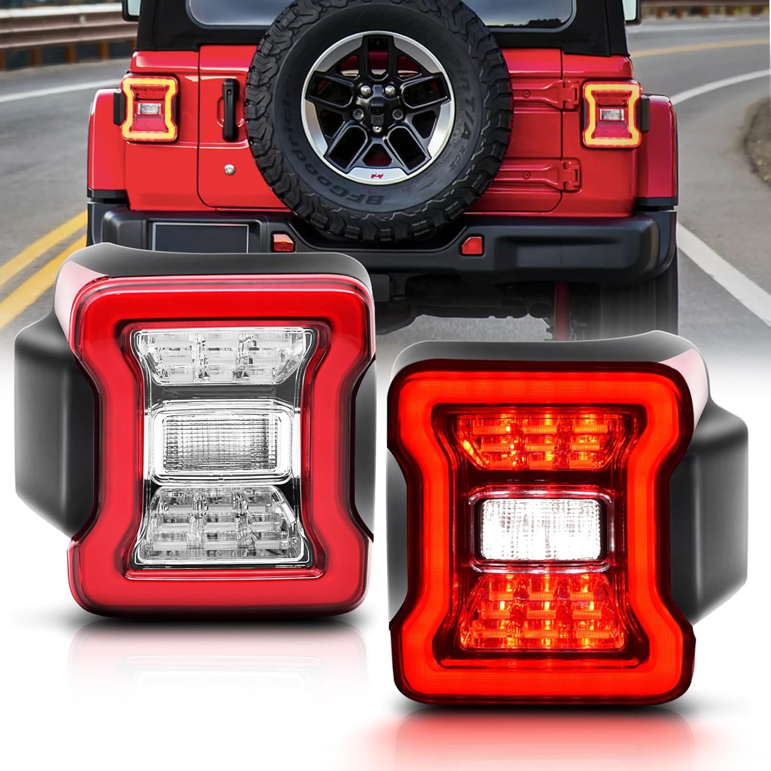 2018–2023 Jeep Wrangler JL Full LED Tail Lights Upgrade Halogen to LED Brake Lamps