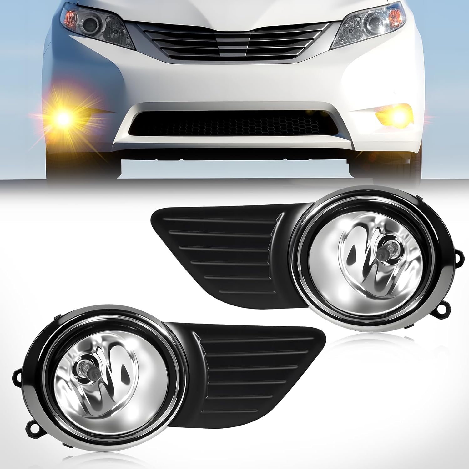 2012–2016 Toyota Sienna SE LED Fog Lights Replacement | Clear Lens | DOT & SAE Approved | With Switch & Wiring | 1 Pair