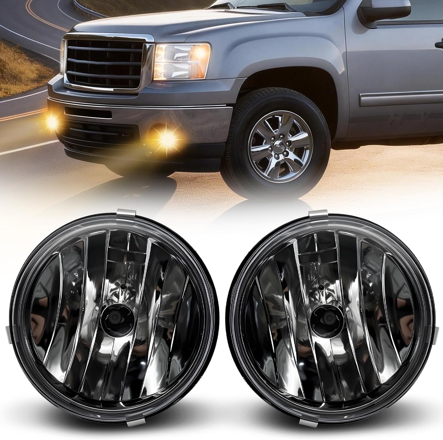 2007–2014 GMC Sierra 1500 / 2500HD / 3500HD Smoked Fog Lights | DOT & SAE Approved | With Wiring Harness & Switch | Plug & Play | 1 Pair